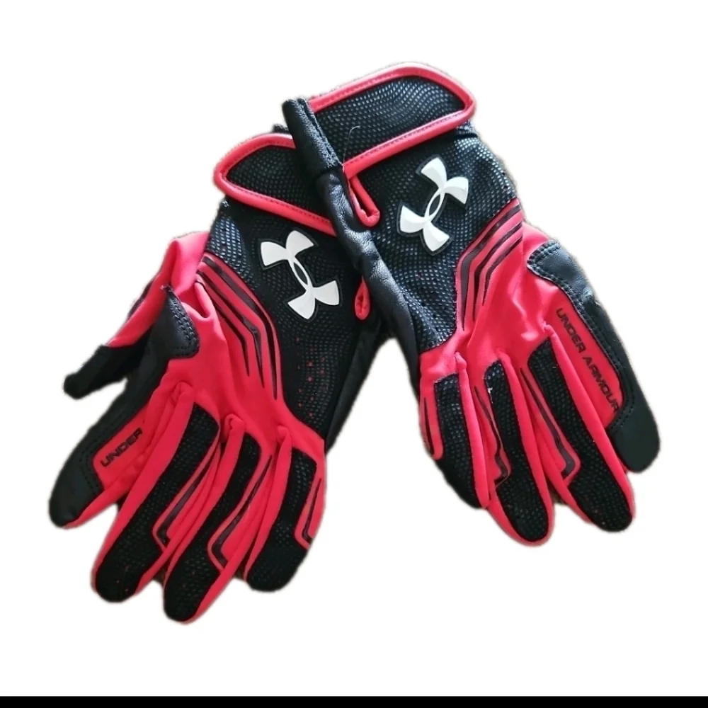 Under Armour Youth Red And Black Clean Up Leather Palm Batting Gloves L